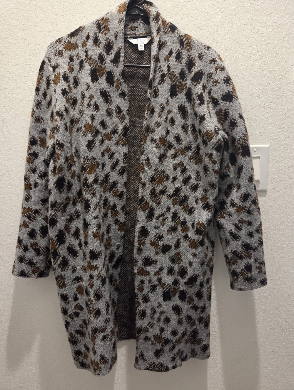 Time and Tru Gray and Brown Leopard Knit Cardigan